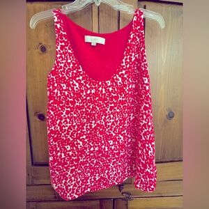 Loft Size XS pink with white pattern, fully lined flowing tank blouse. NWOT